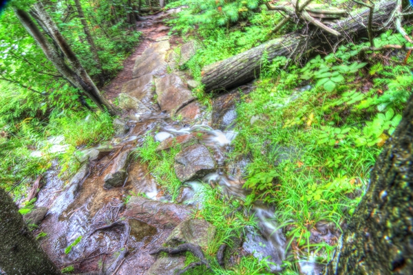 Rain-made waterfall at Peck Lake